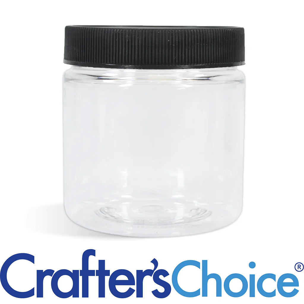 8 oz Clear Basic Jar & Black Ribbed Top Set